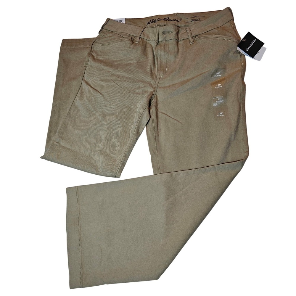 Eddie Bauer Curvy Trouser Pants Khaki Tan Mid Rise 14P Petite New NWT